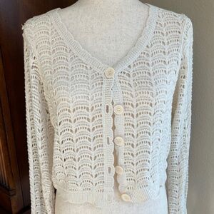 Shrug - Button UP Cropped Cotton Eyelet Knit - Off White - Size Medium  NWOT